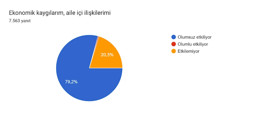 Formlar yanıt grafiği. Soru başlığı: Ekonomik kaygılarım, aile içi ilişkilerimi. Yanıt sayısı: 7.563 yanıt.